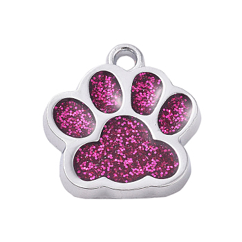 Alloy Enamel Charms, with Glitter Powder, Dog Paw Prints, Platinum, Orchid, 17.7x16.6x2mm, Hole: 2mm