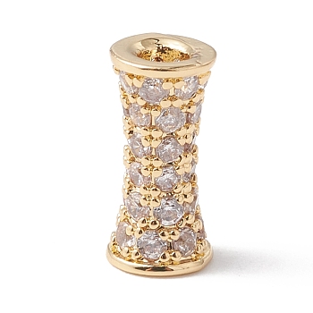 Eco-Friendly Rack Plating Brass Micro Pave Cubic Zirconia Beads, Long-Lasting Plated, Lead Free & Cadmium Free, Column, Real 18K Gold Plated, 9.5x4.5mm, Hole: 1mm