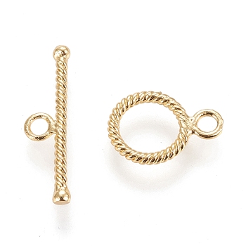 Brass Toggle Clasps, with Jump Rings, Long-Lasting Plated, Ring, Real 18K Gold Plated, Ring: 13x9x1.3mm, Hole: 2mm, Bar: 20x5x2mm, Hole: 2mm