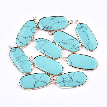 Synthetic Turquoise Pendants, with Brass Findings, Oval, Golden, 36~37x15~16x3~4mm, Hole: 2mm