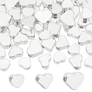 Elite 60Pcs 3 Style Brass Beads, Heart, Silver, 4.5~6x5~7x2~3mm, Hole: 1.2~1.4mm, 20pcs/style