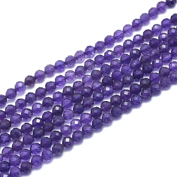 Natural Amethyst Beads Strands, Faceted, Round, 4~4.5mm, Hole: 0.7mm, about 88~104 pcs/Strand, 15.15 inch'(38.5cm)