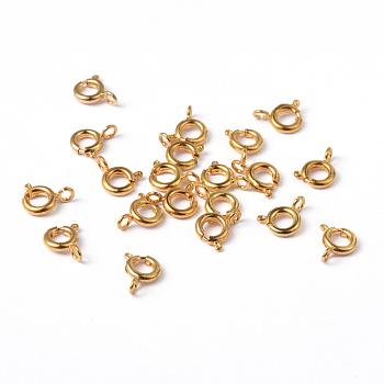 Golden Tone Jewelry Components Brass Spring Ring Clasps, 6mm, Hole: 1.5mm