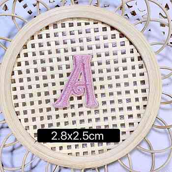 Computerized Embroidery Cloth Self Adhesive Patches, Stick on Patch, Costume Accessories, Letter, Pink, A:28x25mm