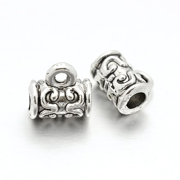 Tibetan Style Alloy Bail Beads Tube Bails, Loop Bails, Cadmium Free & Lead Free, Column, Antique Silver, 7x7x4mm, Hole: 1mm, Inner Diameter: 2mm, about 2440pcs/1000g