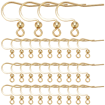 200Pcs 304 Stainless Steel French Earring Hooks, Flat Ear Wire with Ball, Real 18K Gold Plated, 21 Gauge, 15~17x18mm, Hole: 2mm, Pin: 0.7mm