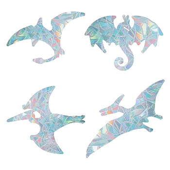 Custom Dinosaur Shape Waterproof PVC Laser Adhesive Stickers, Electrostatic Stickers, Colorful, 12x8~12cm, 16 sheets/set
