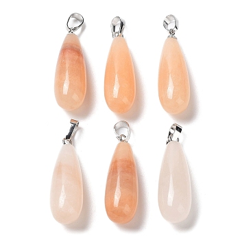 Natural Red Aventurine Pendants, with Platinum Brass Findings, Teardrop, 26.5~29x10mm, Hole: 2.5~3.5x4~6mm