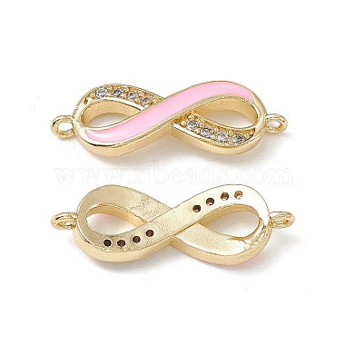 Real 18K Gold Plated Pink Infinity Brass+Cubic Zirconia+Enamel Links