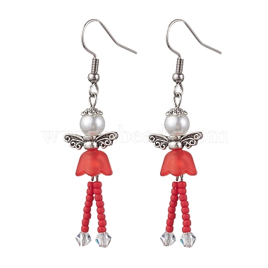 Red Angel & Fairy Seed Beads Earrings