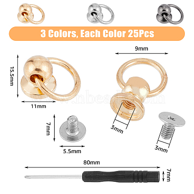 75 jeux de 3 couleurs de rivets à rotule en alliage de zinc(FIND-DC0004-53)-2