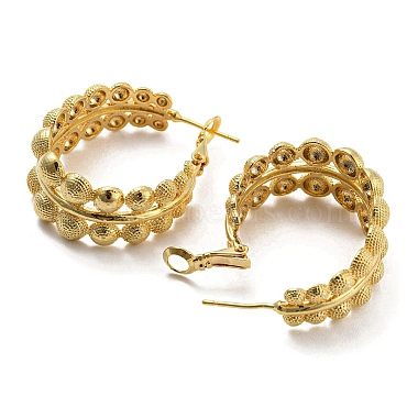 Brass Half Round Beaded Thick Hoop Earrings for Women(EJEW-D067-03G)-2