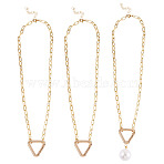 2Pcs Brass Necklaces, with Alloy Triangle Charms, Golden, 19.29 inch(49cm)(NJEW-TAC0045)