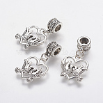15Pcs Tibetan Style Alloy European Dangle Charms, Large Hole Pendants, Hollow Heart with Bird, Antique Silver, 29.5mm, Hole: 5mm, Pendant: 18x16.5x2.5mm(MPDL-ZF0001-04)