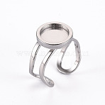 Tarnish Resistant 201 Stainless Steel Cuff Ring Findings, Round Bezel Cup Ring Settings, Laser Cut, Stainless Steel Color, Tray: 10mm, US Size 7 1/4(17.5)~US Size 8(18mm)(STAS-S080-040A-P)