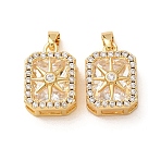 Brass Micro Pave Clear Cubic Zirconia Pendants, Rectangle Octagon with Star Pattern Charms, Real 18K Gold Plated, 16.5x11.5x7.5mm, Hole: 2x4.5mm(CU-CBADD64-16G)