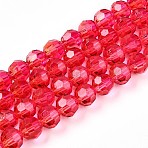 Baking Paint Transparent Glass Beads, Round, Faceted(32 Faceted), Cerise, 6mm, Hole: 1.2mm(X1-DGLA-A035-T6mm-A02)