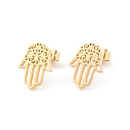 304 Stainless Steel Studs Earrings, Hand Shaped, for Women, Golden, 11x15mm, Pin: 0.8mm(EJEW-M208-13G)