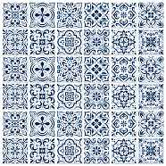 Waterproof PVC Tile Stickers, for Kitchen Bathroom Waterprrof Wall Tiles, Square with Flower Pattern, Blue, 100x100mm, 12 style, 3pcs/style, 36pcs/set(DIY-WH0454-005)