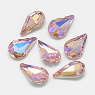 Pointed Back Glass Rhinestone Cabochons, Back Plated, Faceted, AB Color Plated, teardrop, Dark Salmon, 13x8x4mm(RGLA-T014-8x13mm-04)