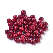 Dyed Natural Wood Beads, Round, Lead Free, Dark Red, 8x7mm, Hole: 3mm(X-WOOD-Q006-8mm-08-LF)