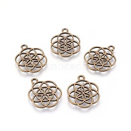 Tibetan Style Flower Alloy Pendants, Seed of Life/Sacred Geometry, Cadmium Free & Nickel Free & Lead Free, Antique Bronze, 25x20x1mm, Hole: 2mm, about 690pcs/1000g(TIBEP-R345-38AB-NR)