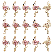 Alloy Enamel Pendants, with Rhinestone, Light Gold, Flamingo, Lavender Blush, 30x16x4mm, Hole: 1.4mm, 20pcs/box(FIND-SC0004-45)