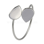 304 Stainless Steel Blank Bangle Bases with Teardrop Tray, Stainless Steel Color, Inner Diameter: 2-1/8x1-3/4 inch(5.4x4.4cm), Tray: 24.5x18mm(STAS-Z088-01P-06)