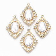 Eco-Friendly Alloy Pendants, with ABS Plastic Imitation Pearl and Rhinestone, Oval, Light Gold, Light Gold, 36x26x8mm, Hole: 1.6mm(X-PALLOY-R110-17)