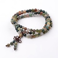 3 Loops Natural Indian Agate Beaded Wrap Bracelets, 620~660mm(BJEW-D399-09)