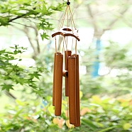 Bamboo Tube Wind Chimes, Star Pendant Decorations, Chocolate, 290x90mm(WICH-PW0001-21E)