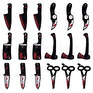 18Pcs 6 Styles Bloody Knife Scissors Axe Opaque Resin Halloween Horror Goth Pendants, for Jewelry Earring Making, Black, 49~50x12~24mm, Hole: 1.5mm, about 3pcs/style(JX235A)