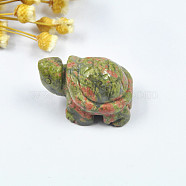Natural Unakite Display Decorations, Tortoise Feng Shui Ornament for Longevity, for Home Office Desk, 38~42x25~27x20mm(PW23021814561)