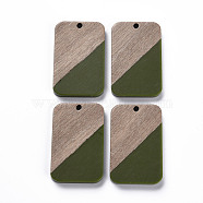 Opaque Resin & Walnut Wood Pendants, Two Tone, Rectangle, Olive Drab, 32.5x21x3mm, Hole: 2mm(RESI-T035-38F)