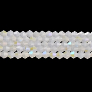 Imitation Jade Electroplate Glass Beads Strands, AB Color Plated, Faceted, Bicone, White, 4x4mm, Hole: 0.8mm, about 87~98pcs/strand, 12.76~14.61 inch(32.4~37.1cm)(GLAA-F029-J4mm-D06)