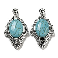 Synthetic Turquoise Big Pendants, Antique Silver Plated Alloy Oval Charms, 55x31.5x13mm, Hole: 7x5mm(G-Z050-03A)