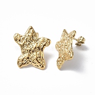 Ion Plating(IP) 304 Stainless Steel Textured Star Stud Earrings for Women, Real 18K Gold Plated, 21.5x19mm, Pin: 0.7mm(EJEW-F300-01G)