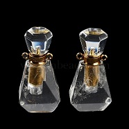 Natural Quartz Crystal Perfume Bottle Pendants, with Golden Tone Stainless Steel Findings, Essentail Oil Diffuser Charm, for Jewelry Making, 34~35x16.5x11~14mm, Hole: 1.6mm(G-A026-13A)