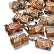 Natural Crazy Agate Pendants, with 201 Stainless Steel Finding, Owl, 24~25x14.5~16x7mm, Hole: 4x7.5mm(G-B127-09P-03)