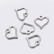 304 Stainless Steel Open Heart Charms, Hollow, Stainless Steel Color, 10.5~11x11x1~1.4mm, Hole: 1~1.5mm(STAS-F159-38P)