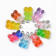 Transparent Resin Pendants, with Glitter Powder and Platinum Tone Iron Loop, Bear, Mixed Color, 21x11x7mm, Hole: 1.8mm(RESI-R429-31)