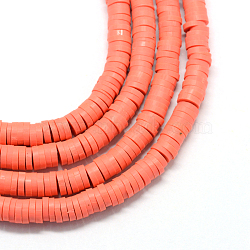 Handmade Polymer Clay Beads, Disc/Flat Round, Heishi Beads, Light Coral, 8x0.5~1mm, Hole: 2mm, about 380~400pcs/strand, 17.7 inch(X-CLAY-R067-8.0mm-14)
