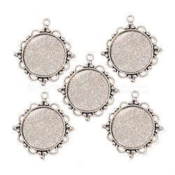 Tibetan Style Alloy Pendant Cabochon Settings, Cadmium Free & Lead Free, Flat Round, Antique Silver, Tray: 30mm, 48x43x3mm, Hole: 3mm, about 100pcs/kg(TIBEP-N003-55AS)