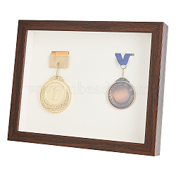 Natural Wood Medal Display Frame, with Glass and Paper Card, with Nail, Rectangle, Coconut Brown, 278x229x44mm, Inner Diameter: 243x205.5mm(AJEW-WH0248-420B)