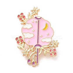 Enamel Pins, Light Gold Alloy Badge for Backpack Clothes, Fan with Flower, 35x24.5x2.5mm(JEWB-A013-01B)