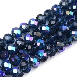 Electroplate Glass Beads Strands, Half Rainbow Plated, Faceted, Rondelle, Marine Blue, 6x5mm, Hole: 1mm, about 84~85pcs/strand, 41.5~42cm(EGLA-A044-T6mm-L12)