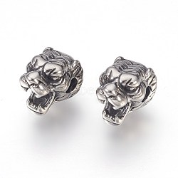 304 Stainless Steel Beads, Tiger, Antique Silver, 11x8x9mm, Hole: 2mm(STAS-E446-14AS)