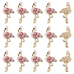 Alloy Enamel Pendants, with Rhinestone, Light Gold, Flamingo, Lavender Blush, 30x16x4mm, Hole: 1.4mm, 20pcs/box(FIND-SC0004-45)