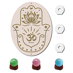 CREATCABIN Oval Wooden Tarot Plates, with Acrylic Holders and Cat Eye Sphere Ball Display Decoration, Mixed Color, Plates: 300x230x5mm, Hole: 3x30mm, 1 set, Ball: 38~40mm, 3 sets(DJEW-CN0001-20)