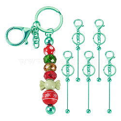 5Pcs Alloy and Brass Bar Beadable Keychain for Jewelry Making DIY Crafts, with Lobster Clasps, Dark Turquoise, 15.8x2.4cm(DIY-SW0001-16A)